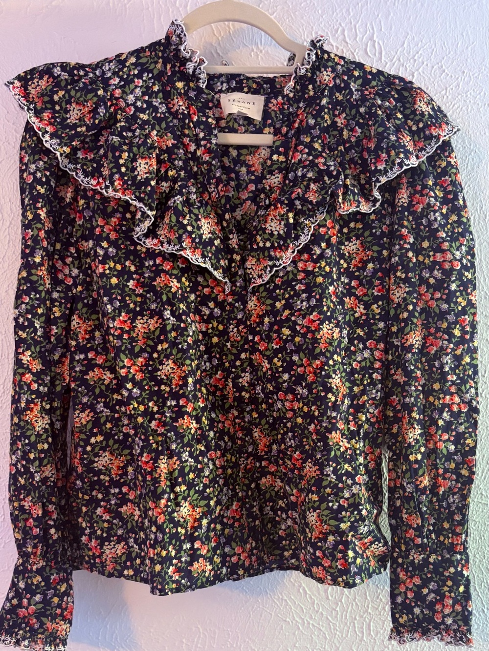 SÉZANE Floral Ruffled Collar Blouse 36